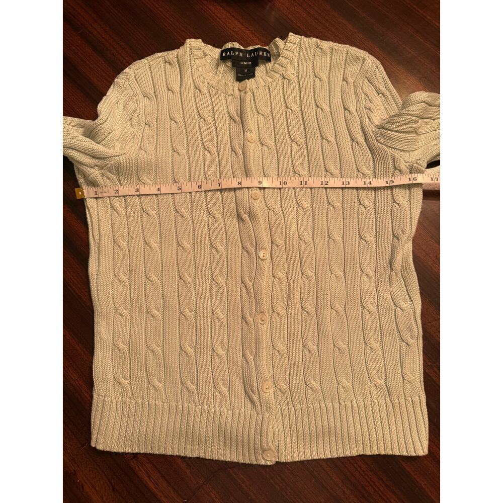 Ralph Lauren Black Label Light Green Cable-knit Slim Fit Cotton Cardigan Size M - Picture 5 of 7